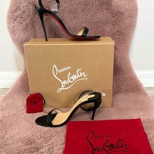 Christian Louboutin Black Patent Slide Heels with Red Sole